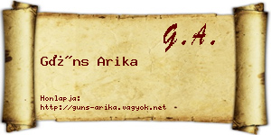 Güns Arika névjegykártya